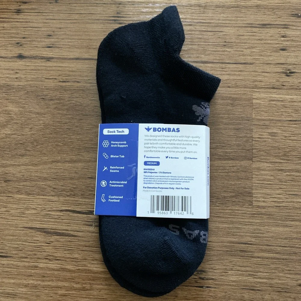 Bombas Crew Calf Socks Adult Medium Black Honeycomb Arch Support